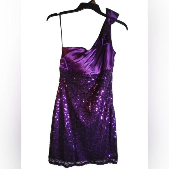 Speechless Elegant Purple One-Shoulder Sequinned  Dress Size 9 Bow Party Evening - Picture 1 of 9